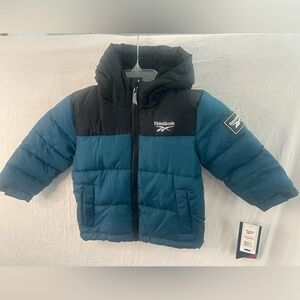 Reebok Toddler 2T Teal & Black Puffer Jacket Hooded Winter Coat NWT